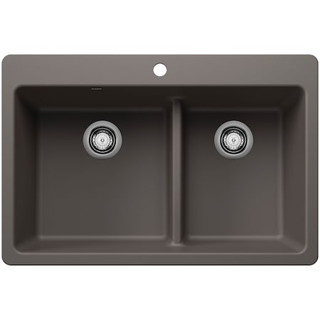 Blanco Liven 33 in. Drop-In/Undermount 60/40 Double Basin SILGRANIT Kitchen Sink with Low Divide 443216